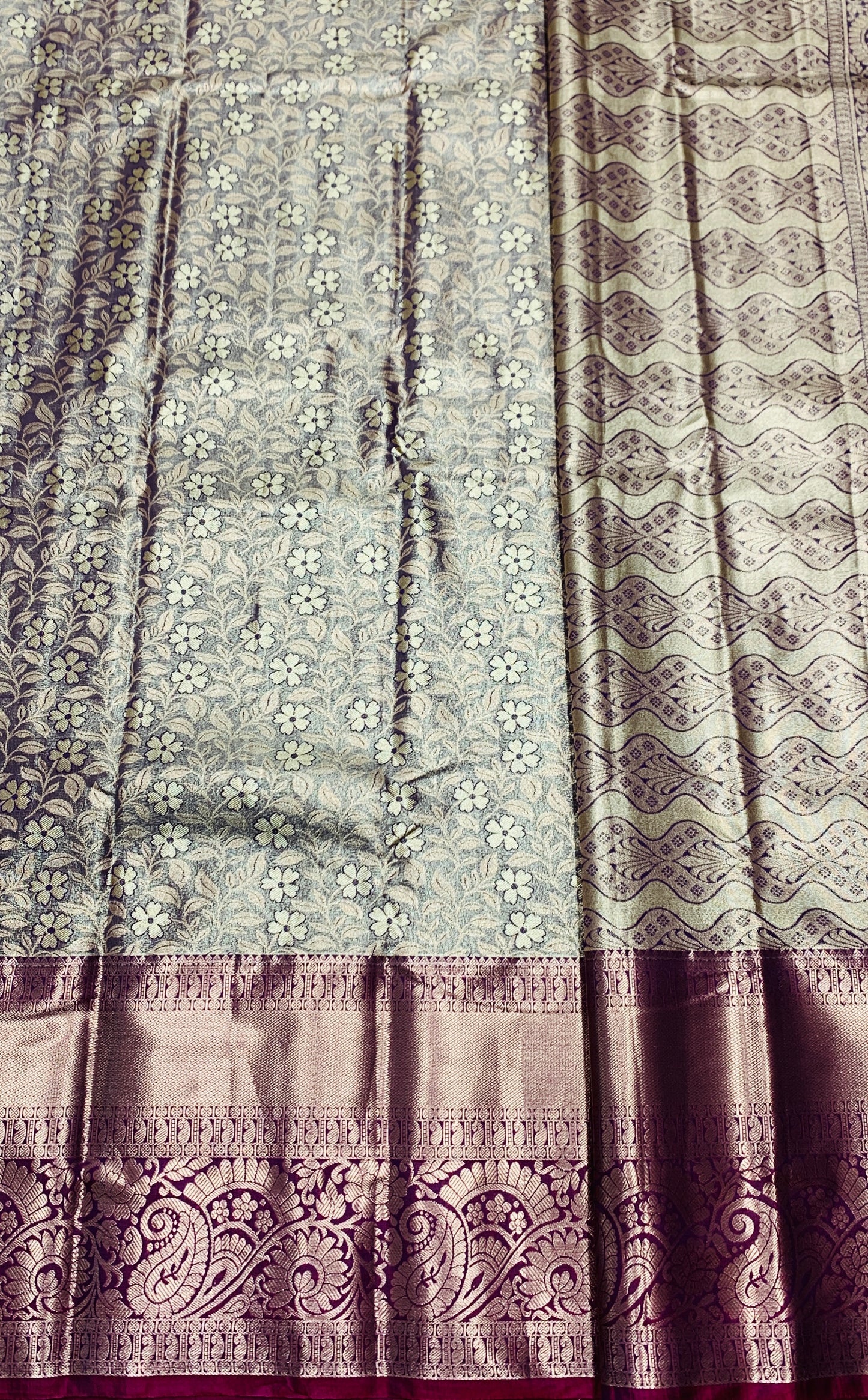 Light Brown Colour Soft Kanchi Tissue Pattu Saree with Brown Border