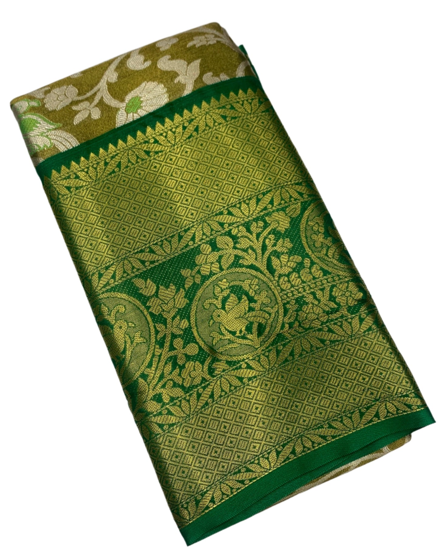 Fancy Tissue Saree Golden Colour with Green Border