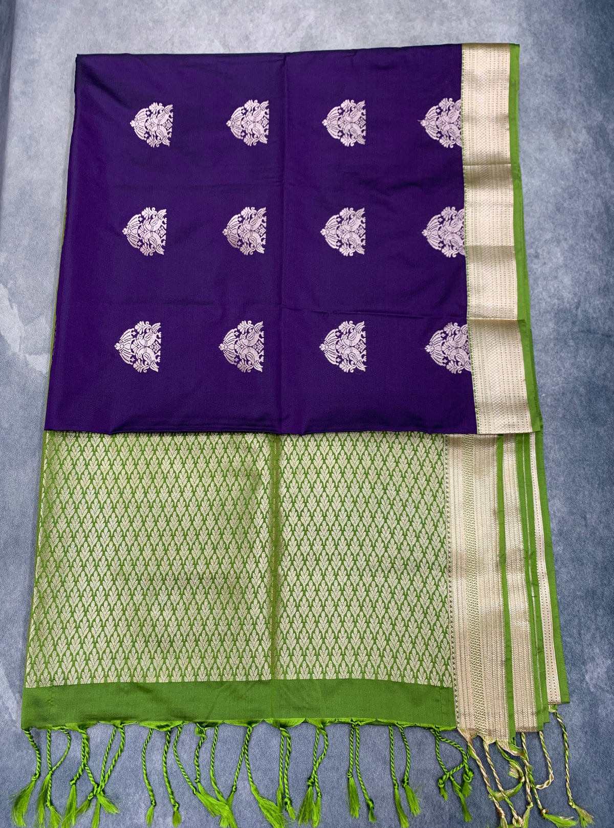 Art Silk Saree Dark Magenta Colour with Olive Green Colour Border
