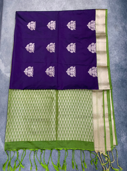 Art Silk Saree Dark Magenta Colour with Olive Green Colour Border