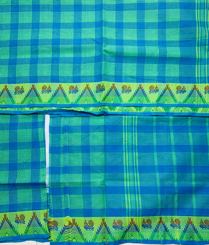 Chettinad Cotton Saree Sapphire Colour with Checked Design