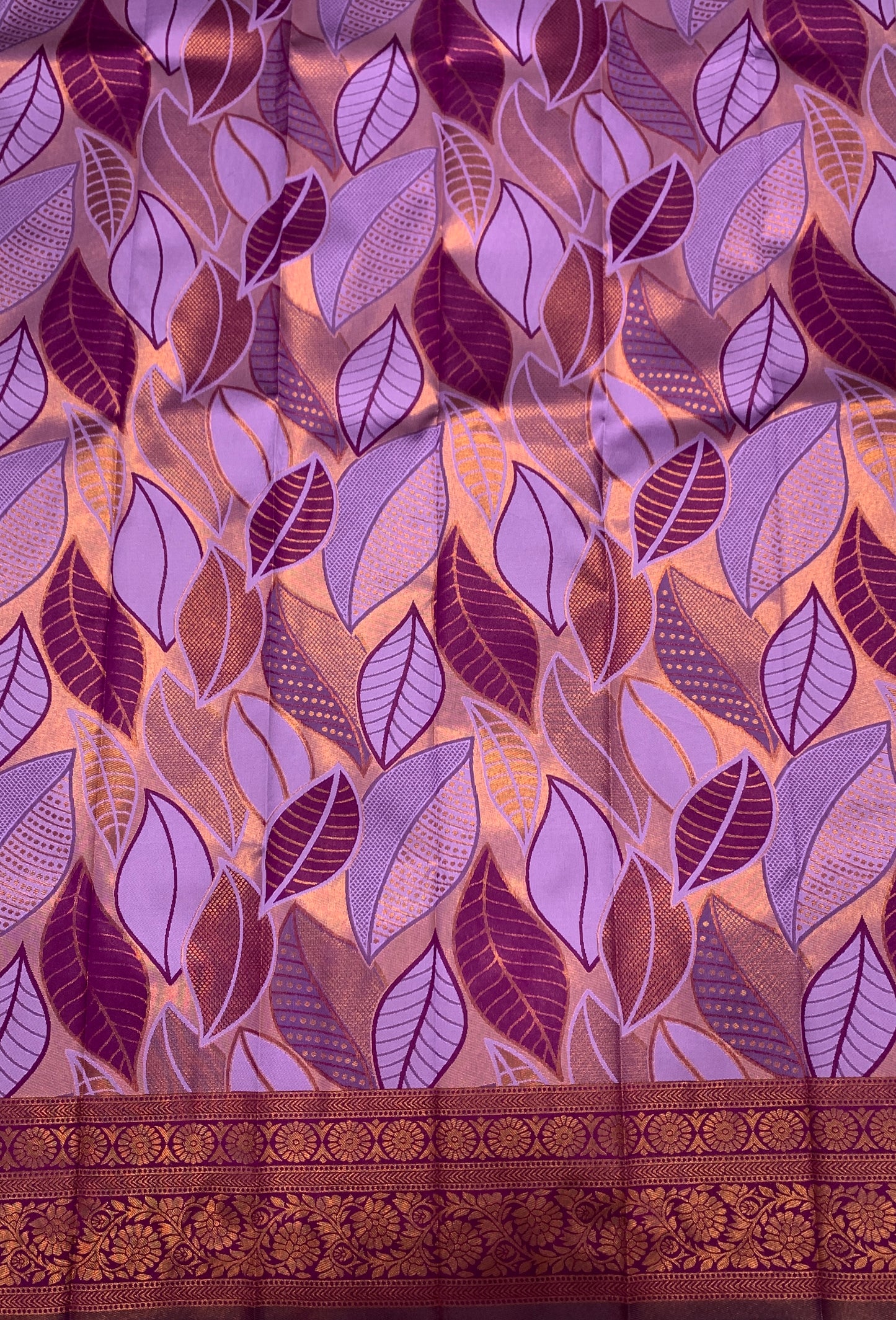 Art Silk Saree Lavender Colour with Leaf Design