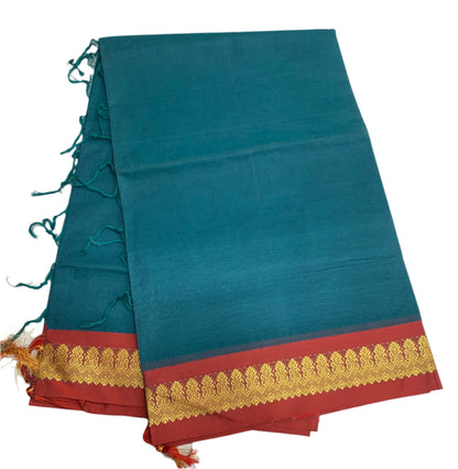 Chettinad Cotton Saree Rama Green Colour with Maroon Border