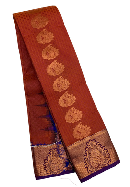 Vegan Silk Saree Maroon shade with Copper and Violet Border