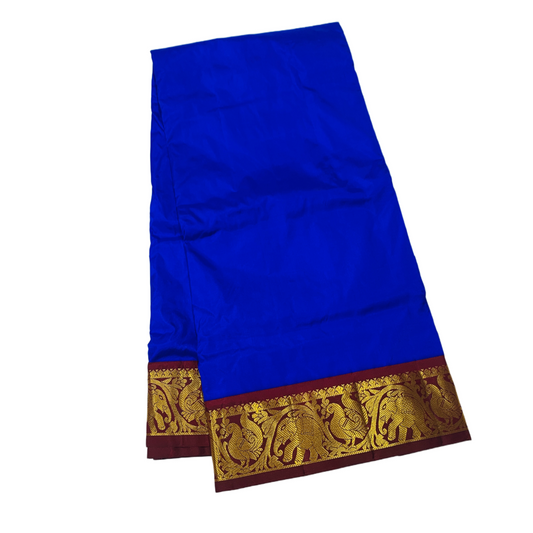 9 yards Pure Kanchipuram Silk Saree Blue Colour with Brown Border