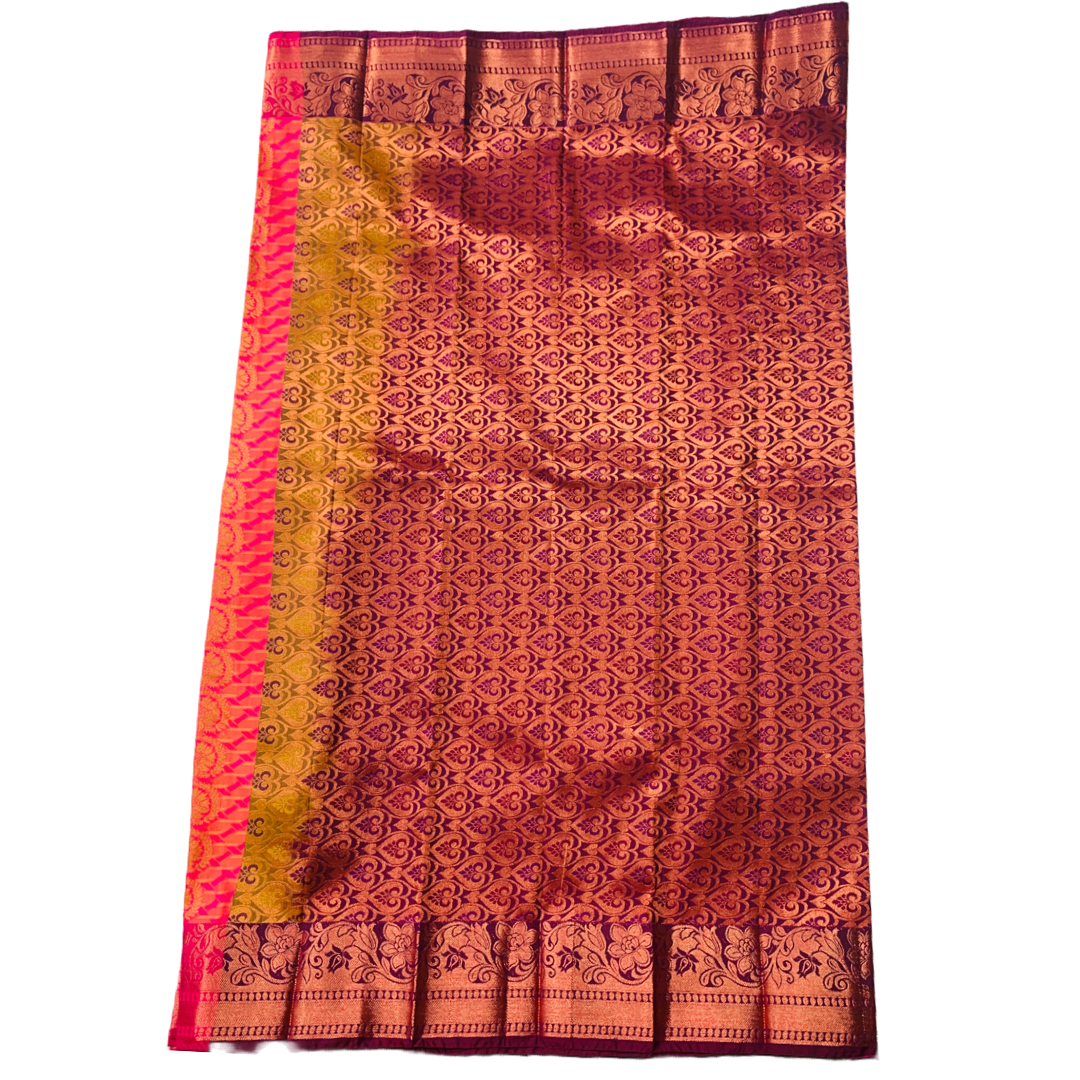 Baby Pink shade saree with Copper and Pink Border