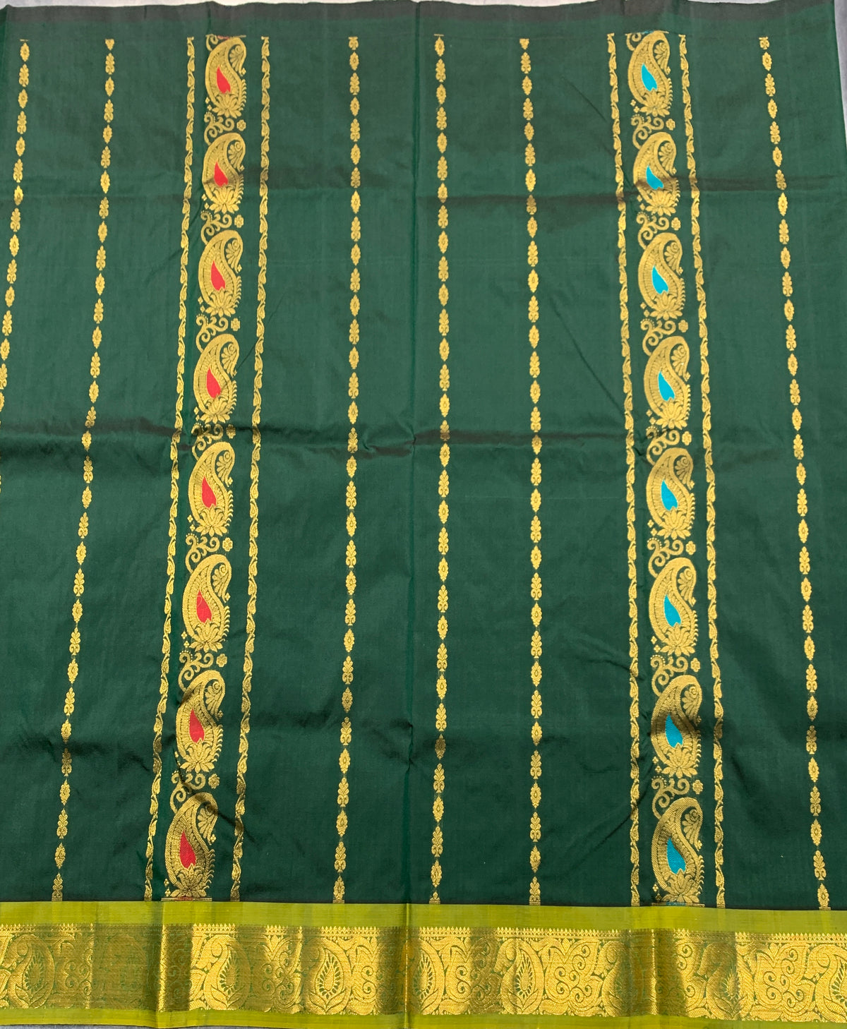 Green Shade Semi silk Kids Pattu Pavadai with Contrast border for age 5 to 10