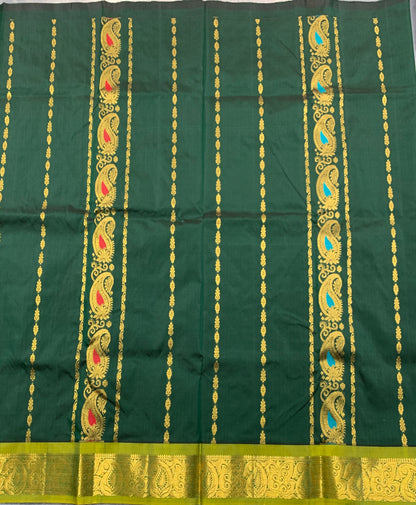 Green Shade Semi silk Kids Pattu Pavadai with Contrast border for age 5 to 10