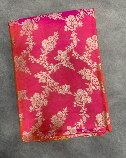 Pure Banaras Silk Saree Rani Pink (Dual Tone)Colour with Self Colour Banarasi border