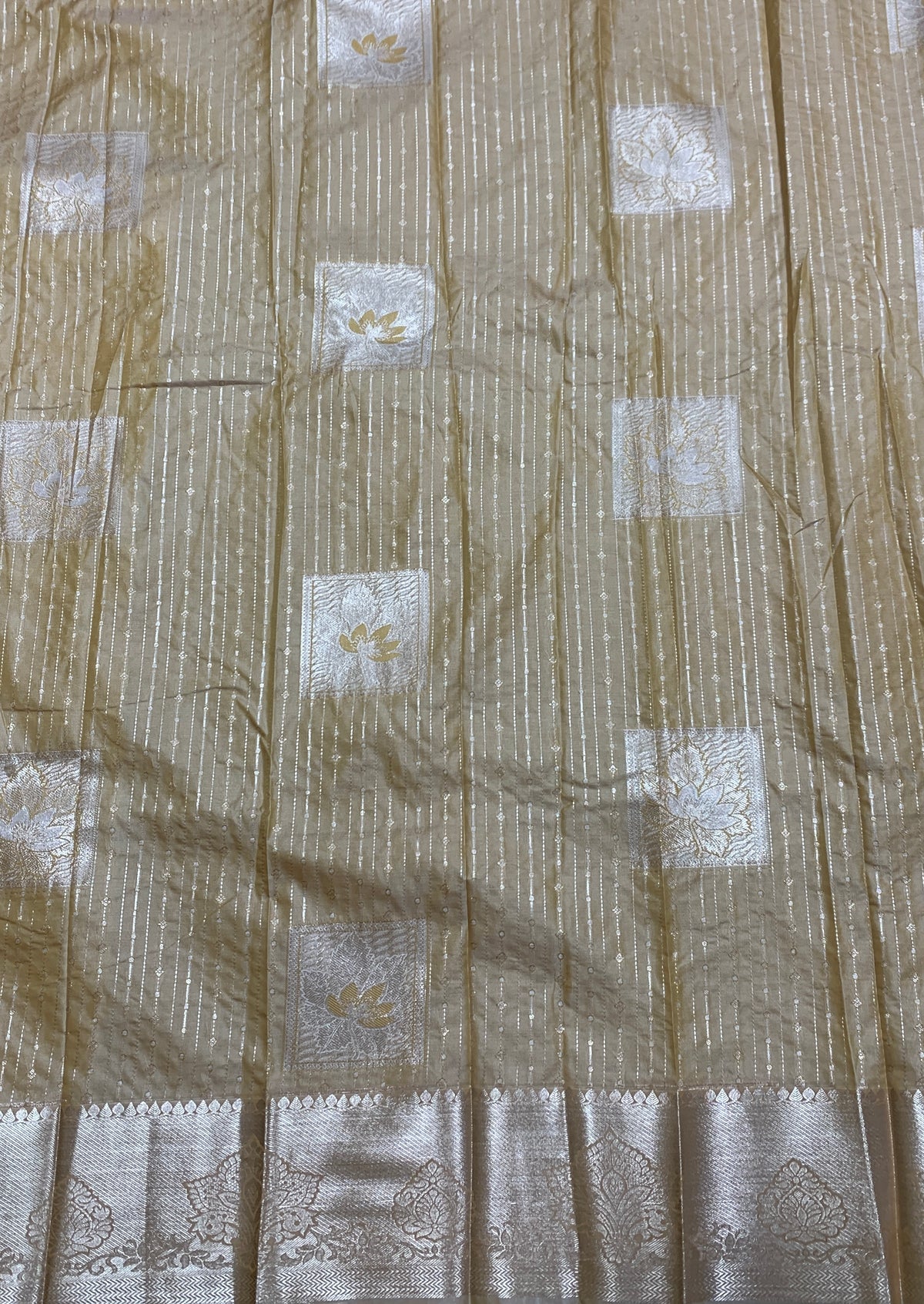 Soft Silk Casual Saree Antique Gold with Sliver Zari Border