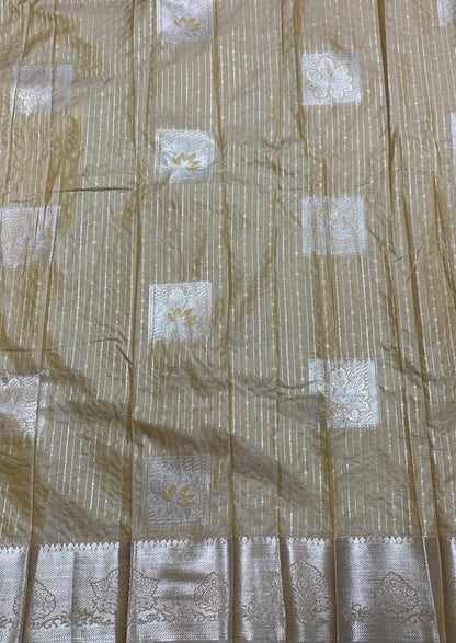 Soft Silk Casual Saree Antique Gold with Sliver Zari Border