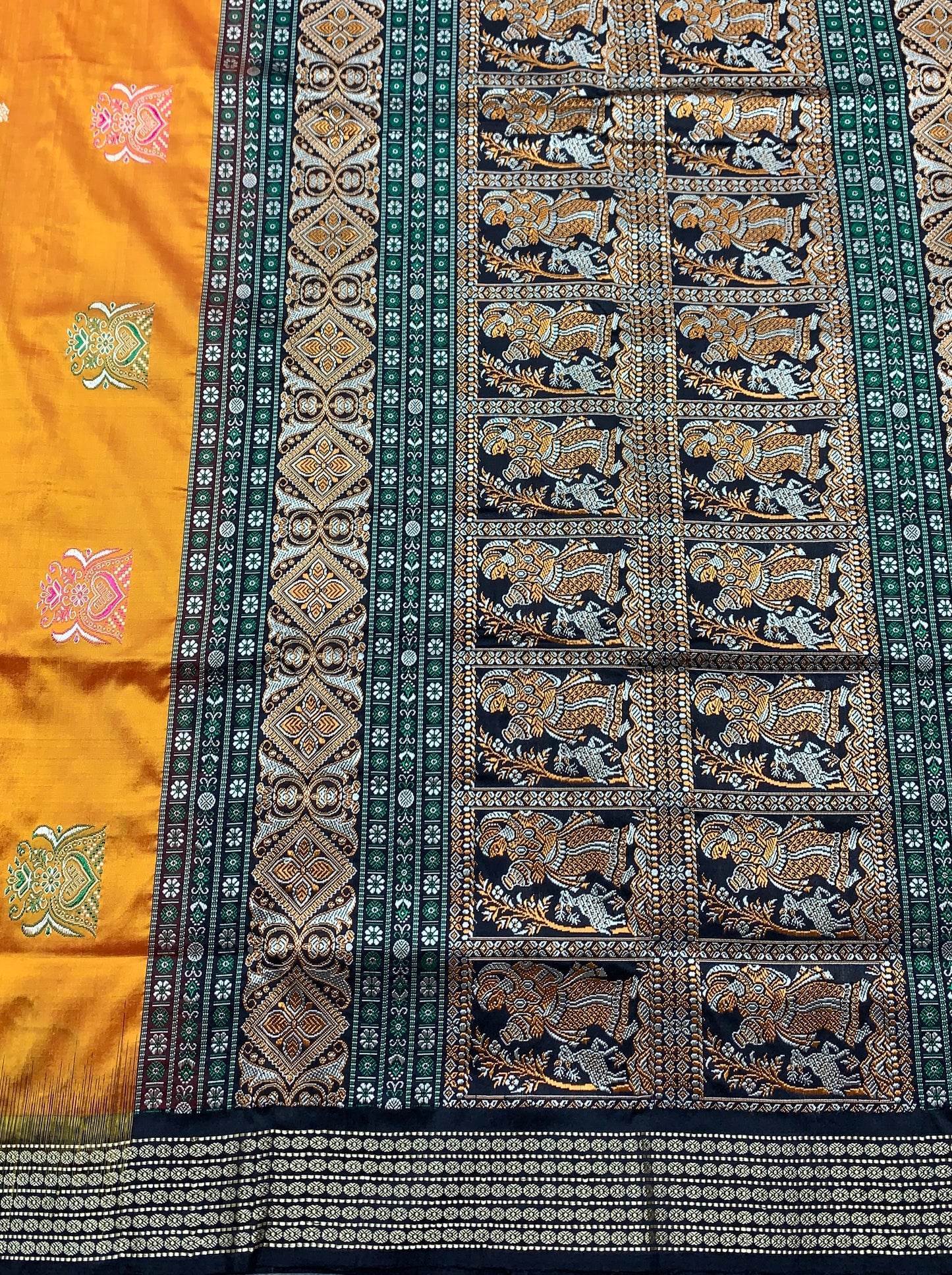 Pure Kanchipuram Silk Golden Colour with Block Colour Thread Work Border