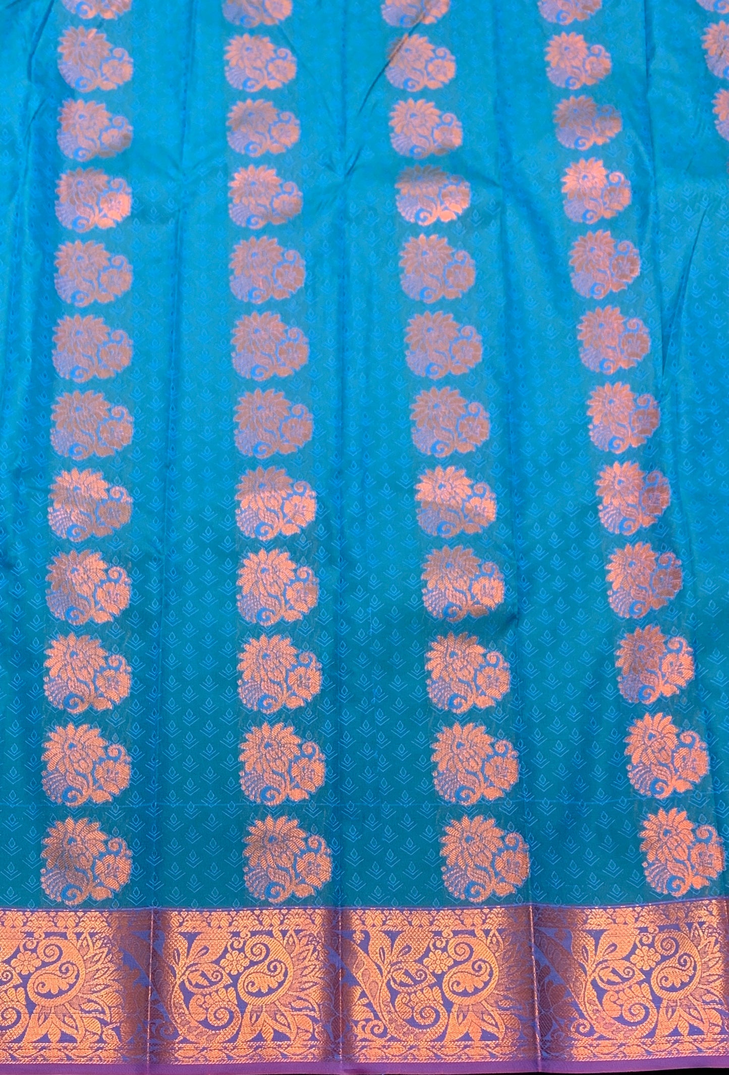 Vegan Silk Saree Sky Blue Colour Saree with Copper Border