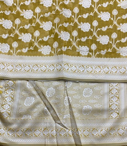 Banaras Katan Saree Pasi Payaru Green Colour with Katan Work Border