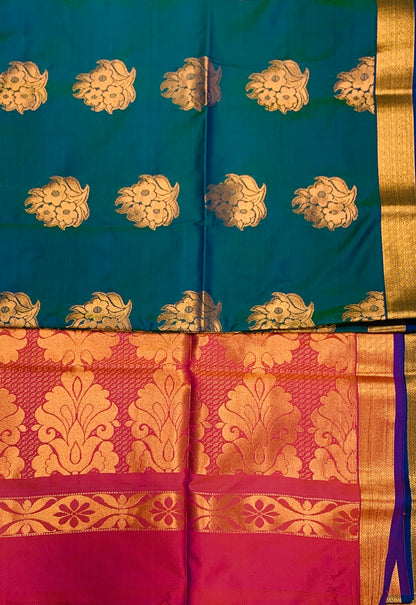 Soft Vegan Silk Saree Rama Blue shade with Floral Design