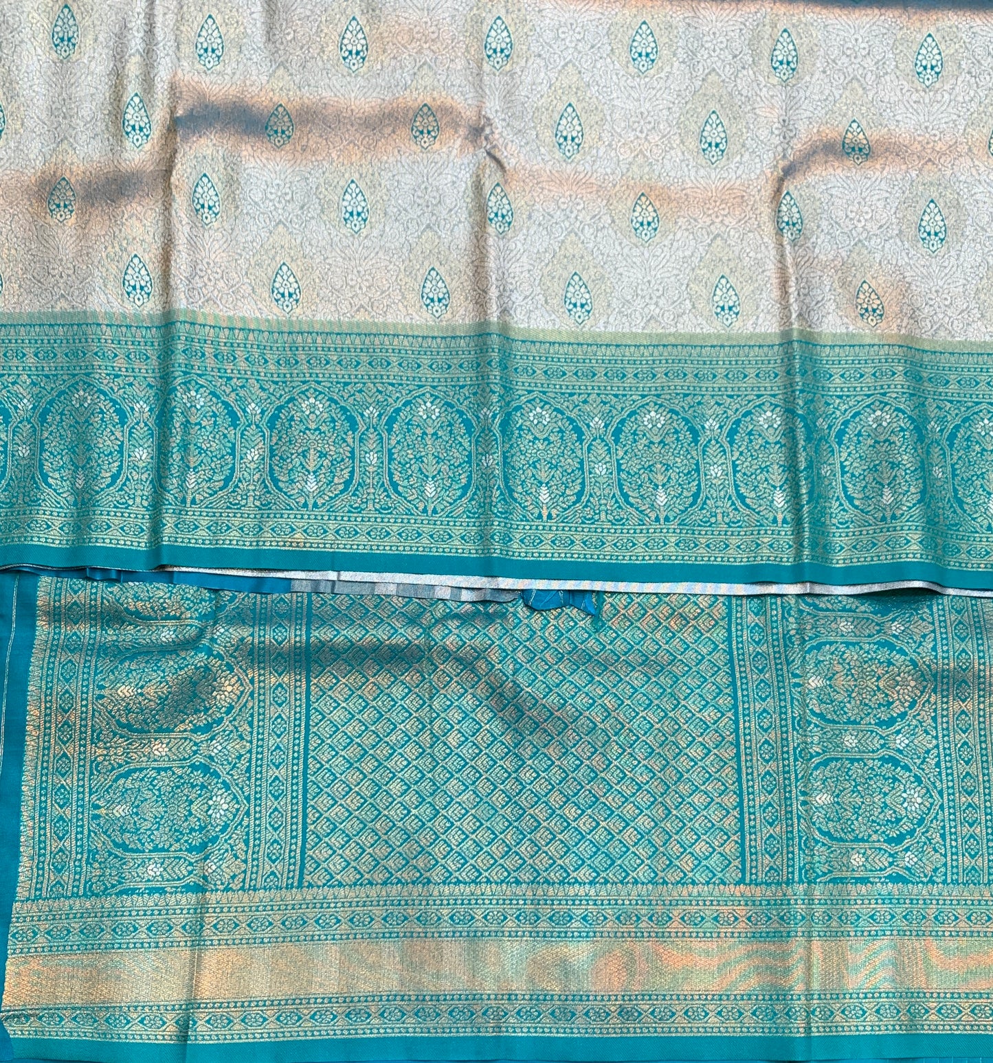Fancy Tissue Saree Sapphire Golden Colour with Self Border