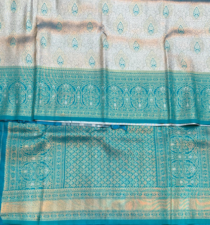 Fancy Tissue Saree Sapphire Golden Colour with Self Border