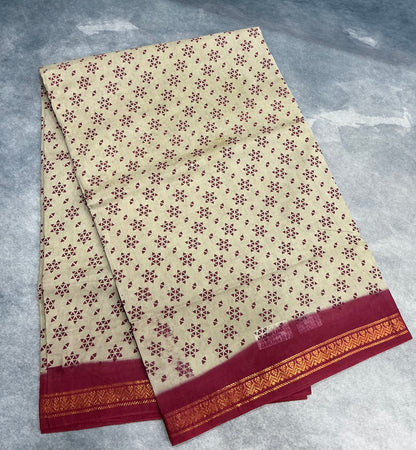 Chettinad Sungudi Cotton Tussar Colour with Maroon Colour Border