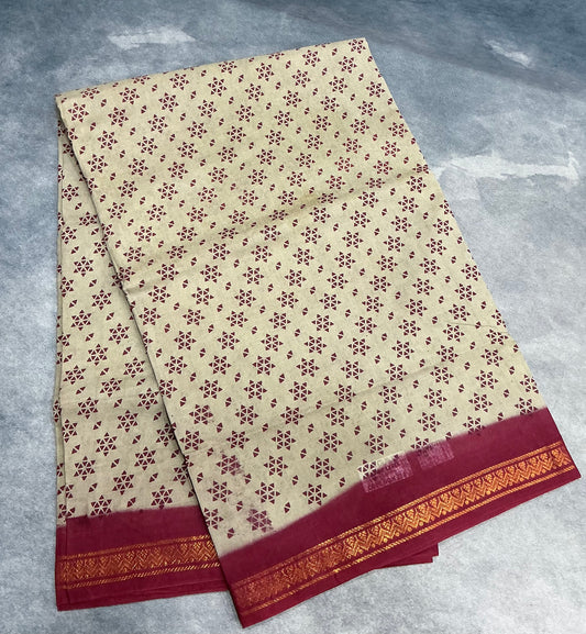 Chettinad Sungudi Cotton Tussar Colour with Maroon Colour Border