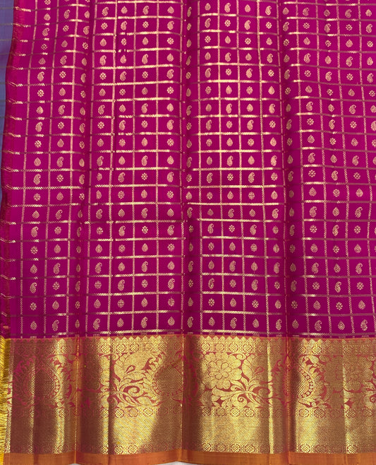 Pink shade Pure kanchipuram Kids Pattu Pavadai with contrast border for newborn to 2 Years