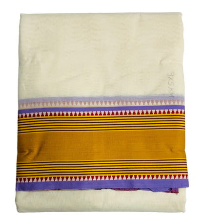 9X5 Cotton Unbleached Dhoti Mustard Border with Angavastram