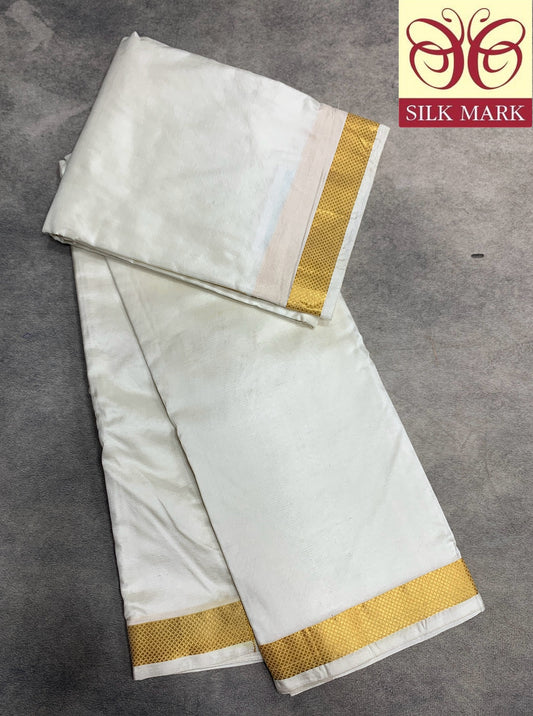 Pure Silk Dhoti 8X4 White Colour with Golden Border