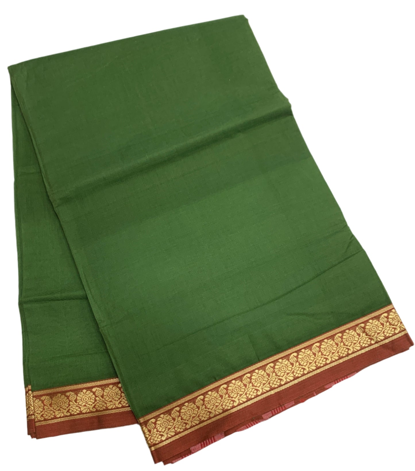 Chettinad Cotton Saree Green Colour with Maroon Border