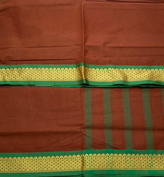 Chettinad Cotton Saree Brown Colour with Green Border