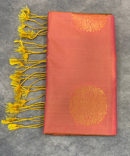 Art Silk Saree Gold Orange Colour with Borderless