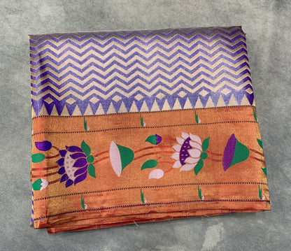 Paithani Pure Silk Saree Purple Colour with Copper Colour and Floral Design (Pre Order Available)