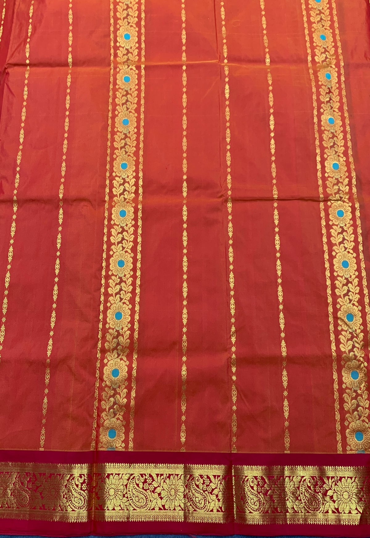 Orange shade Semi Silk Kids Pattu Pavadai with Contrast border for age above 10 years