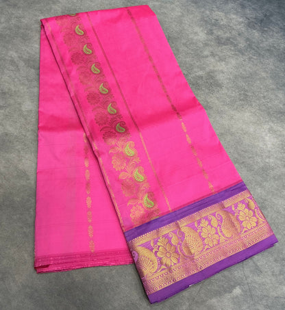 Baby Pink shade Semi Silk Kids Pattu Pavadai with Contrast border for age above 10 years