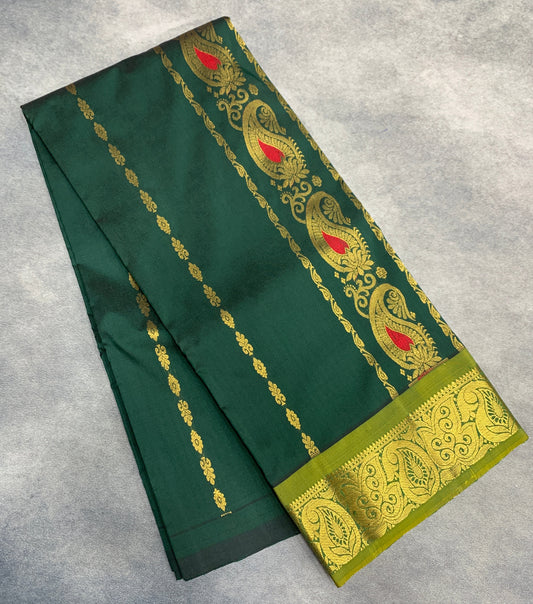 Green Shade Semi silk Kids Pattu Pavadai with Contrast border for age 5 to 10