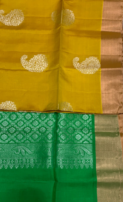 Soft Silk Saree Golden Yellow Colour with Copper border