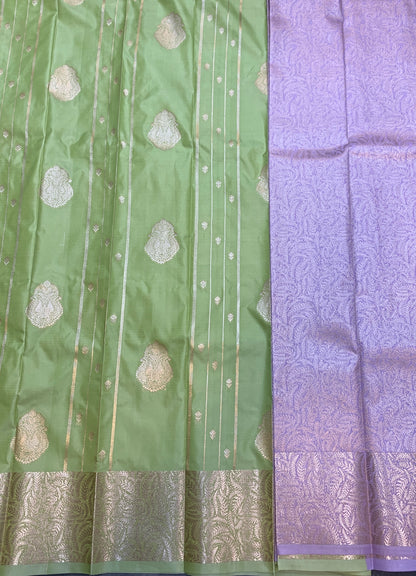 Soft Silk Casual Saree Pista Green with Sliver Zari Border