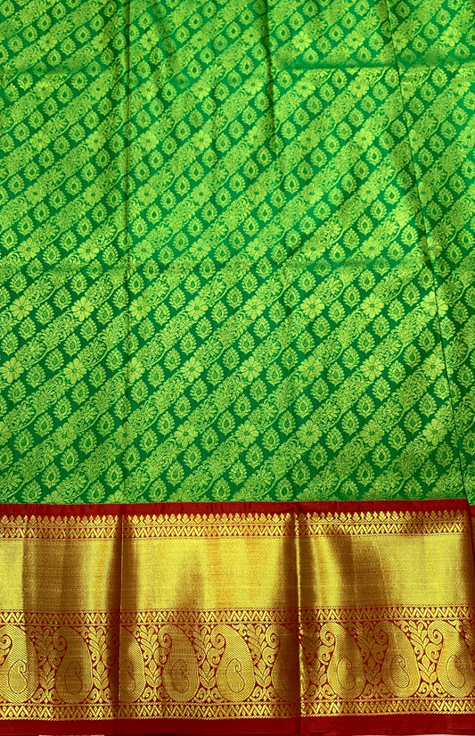 Light Green shade Vegan Silk Kids Pattu Pavadai with Contrast border for age above 10 years