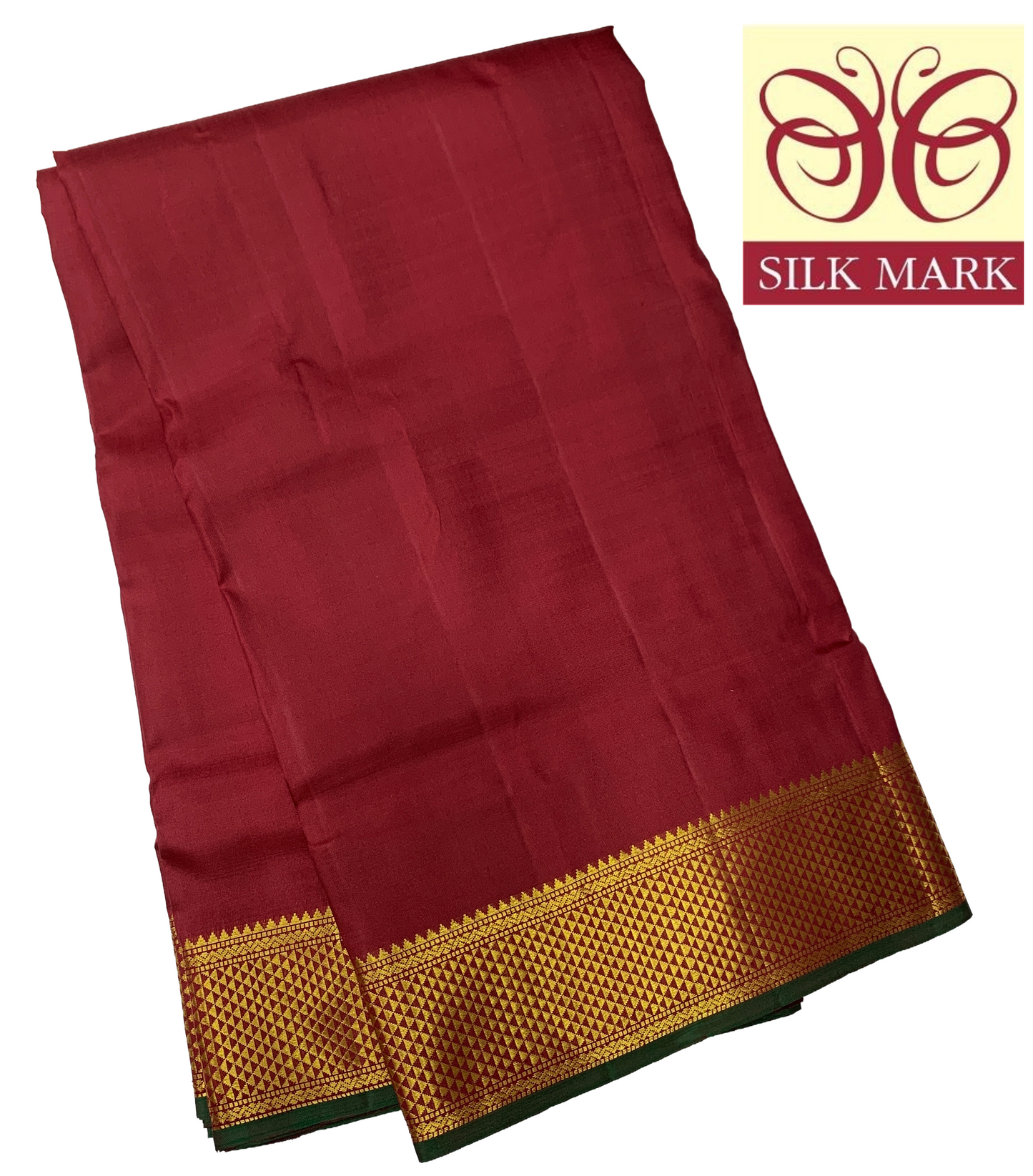 9 yards Pure Kanchipuram Silk Saree Maroon Colour with Golden Zari Border