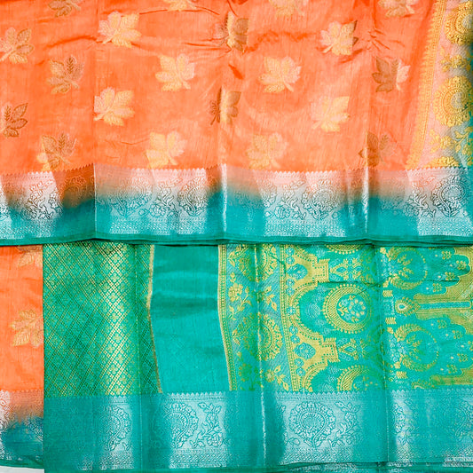 Tussar Saree Orange Colour with Green Border