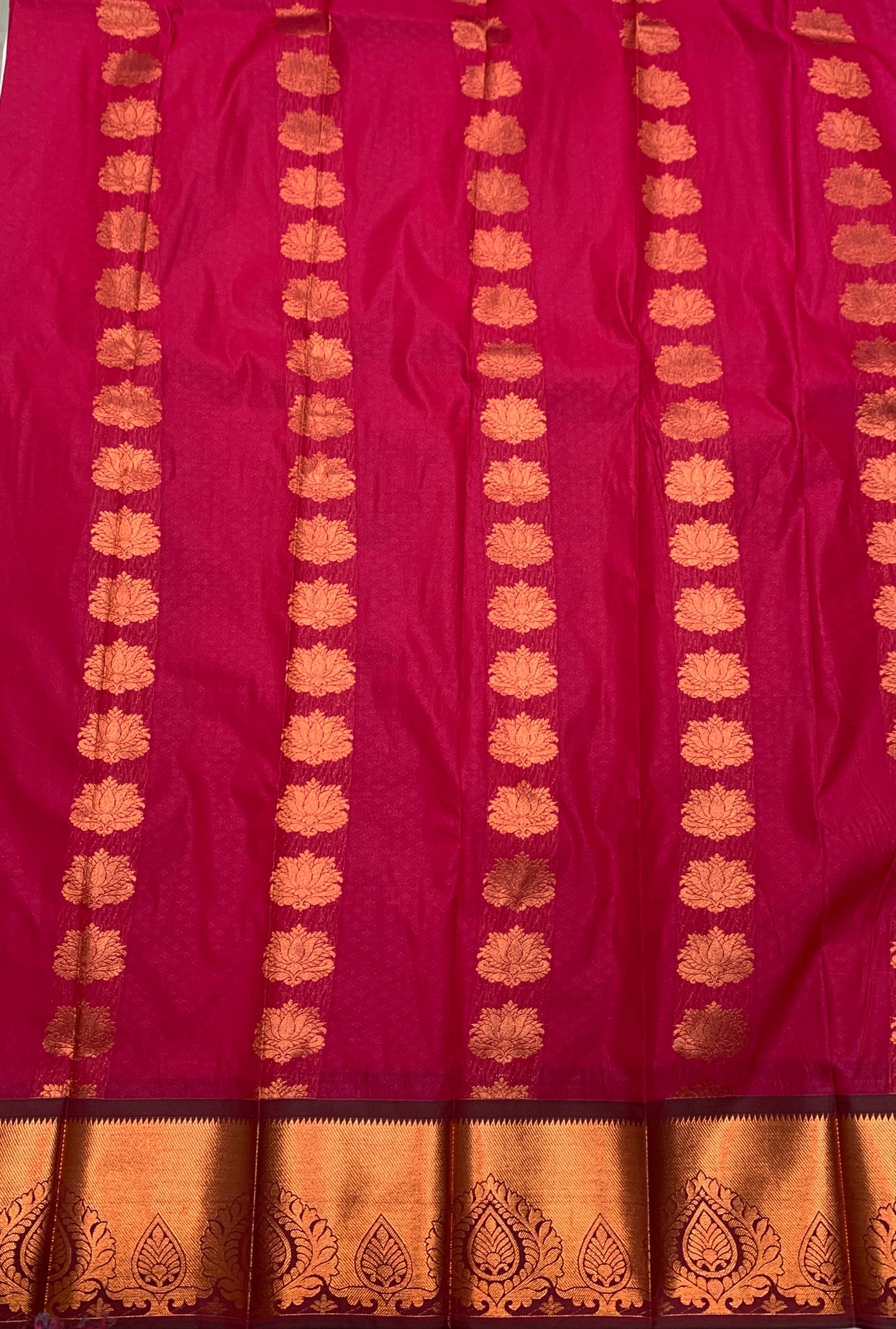 Vegan Silk Saree Maroon shade with Copper Border