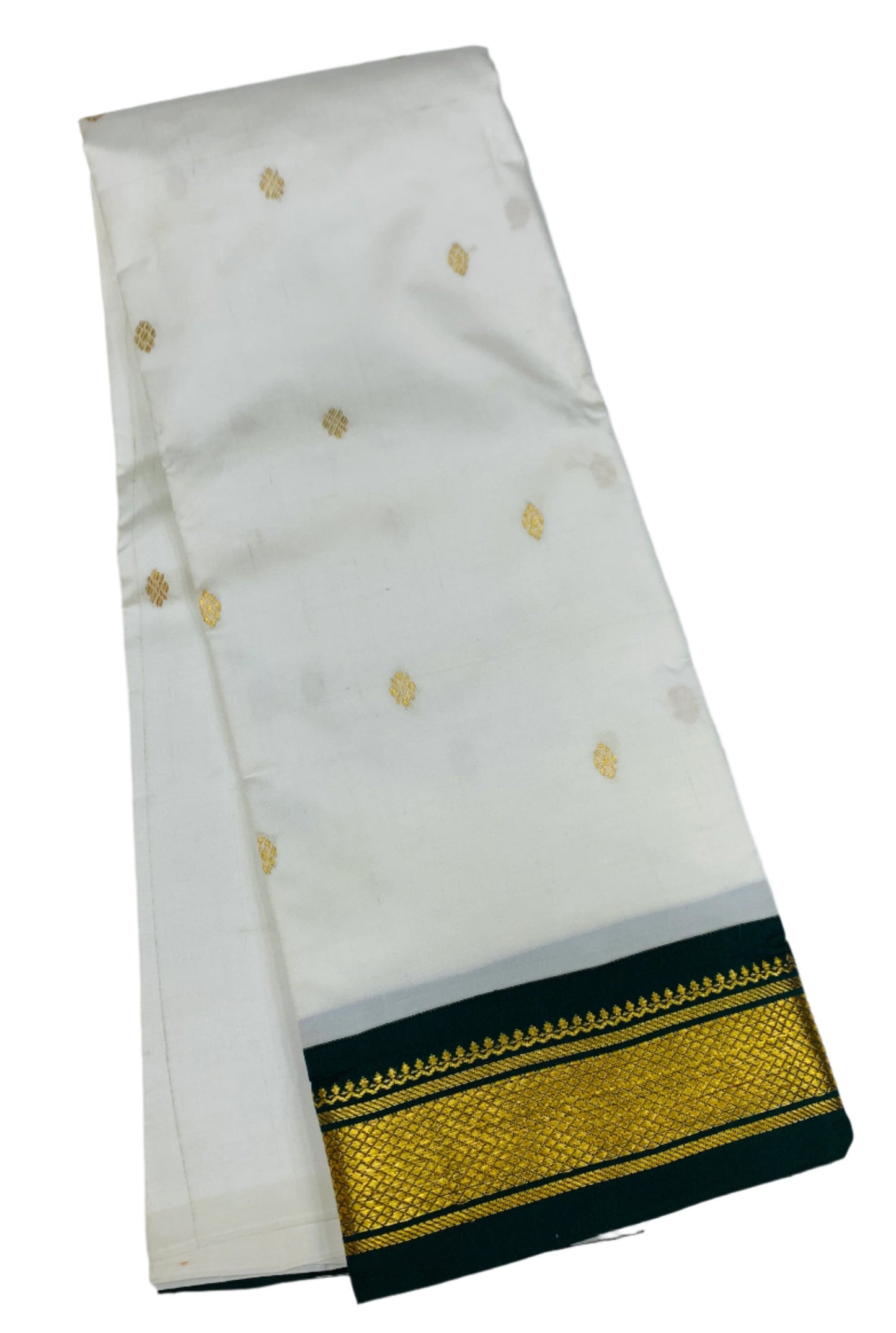 Pure Kanchipuram Silk Saree White Colour with Green Border