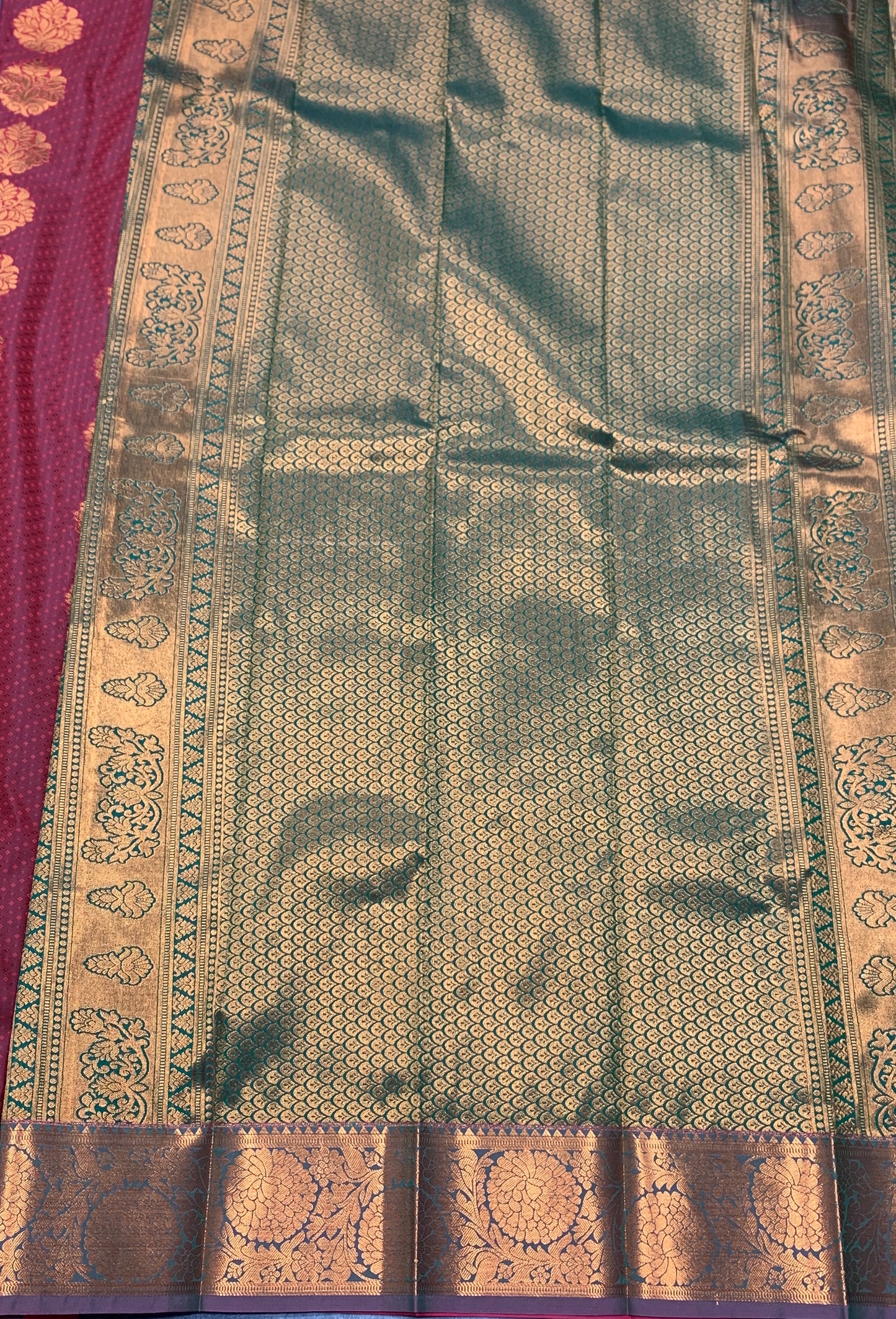 Vegan Silk Saree Maroon Colour Saree with Copper Border