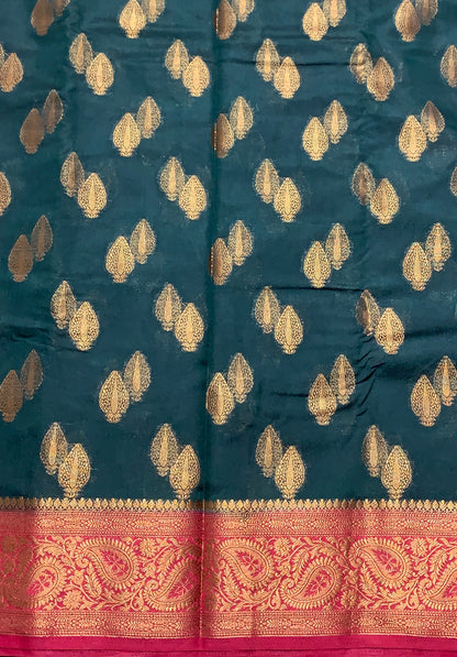 Crepe Saree Green Colour with Maroon Border