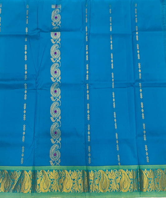 Sky Blue shade Pure kanchipuram Kids Pattu Pavadai with Self border for newborn to 2 Years