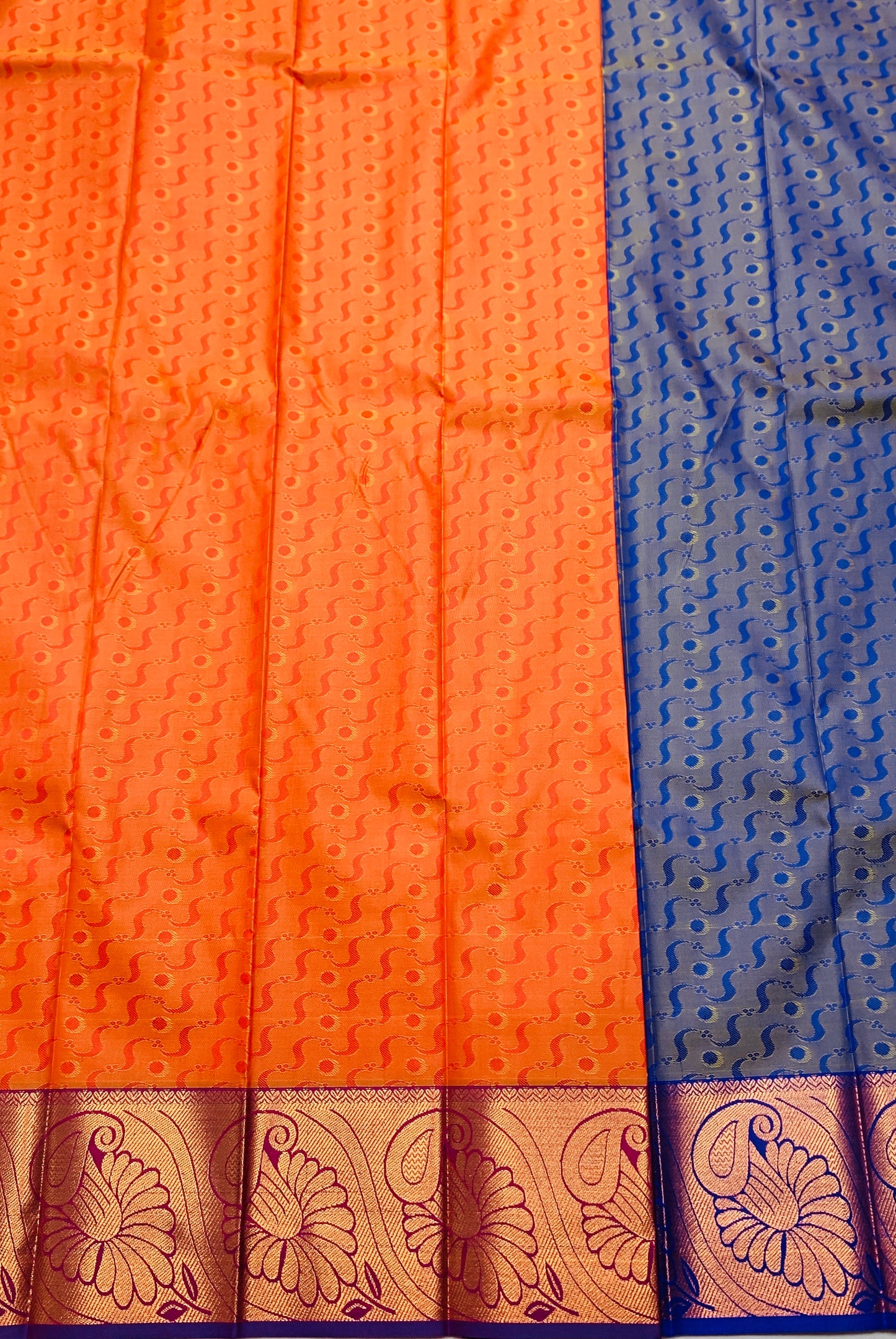 Synthetic Cotton Saree Orange Shade with Copper Border