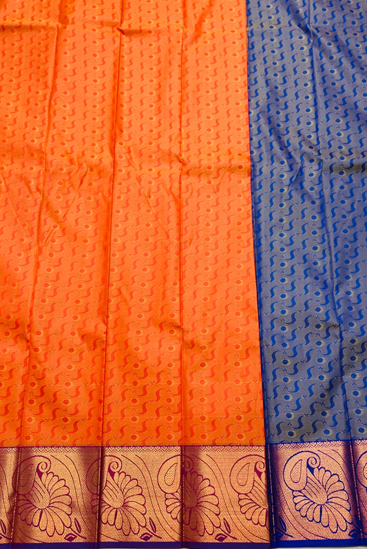 Synthetic Cotton Saree Orange Shade with Copper Border