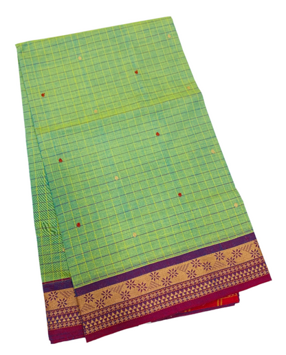 Chettinad Cotton Saree Pista Green Shade with Lavender Border