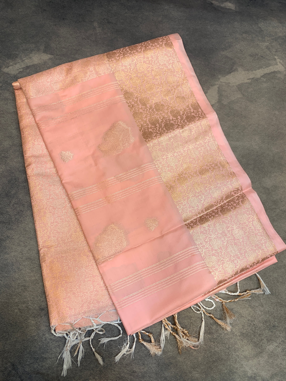 Art Silk Saree Peach Colour with Sliver Zari Border