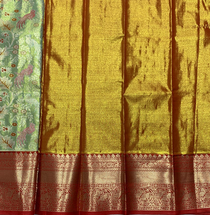 Apple Green Shade Vegan Silk Kids Pattu Pavadai with Contrast Border for Newborn to 2 Years
