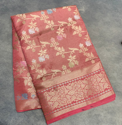 Meenakari Banaras Tissue Silk Saree Peachish Pink Colour