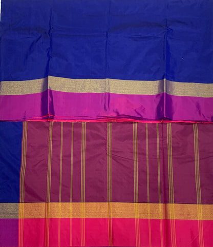 Arani Silk Saree Blue Colour with Pink Border and Golden Zari